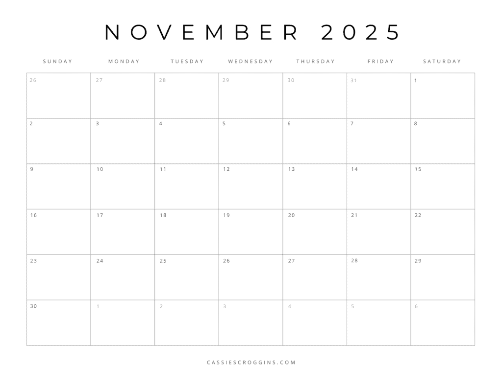 Free Printable 2025 Blank Calendar Templates (All 12 Months) in Blank Calendar November 2025 Printable