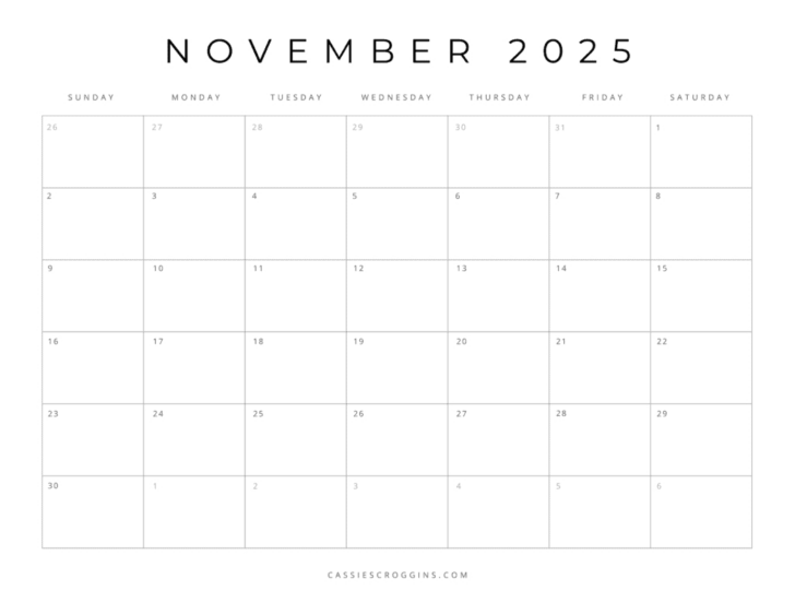 Printable Blank Calendar November 2025