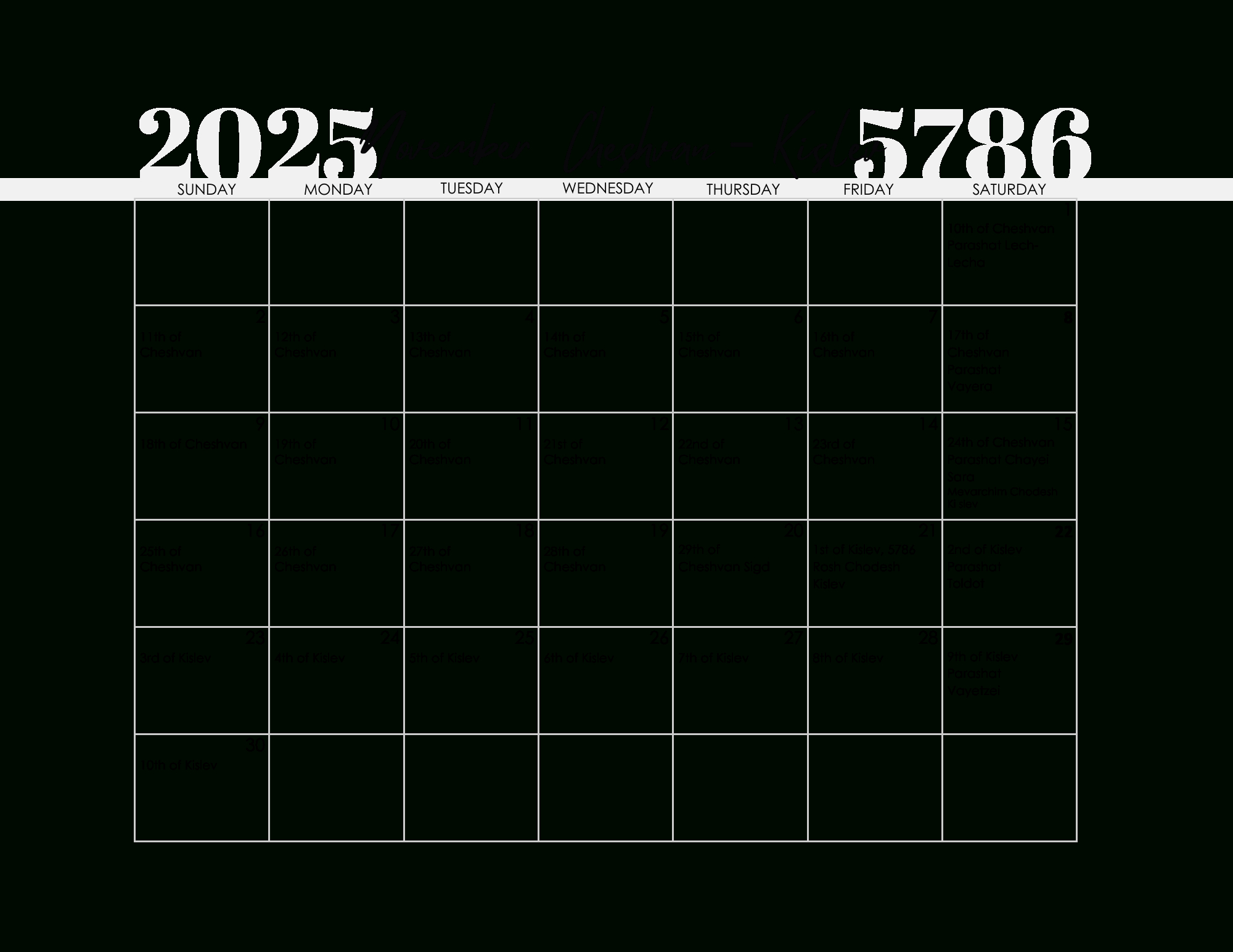 Free Printable Jewish Calendar 2025, 2026, 2027, 2028, 2029, 2030 regarding Jewish Calendar 2025 November