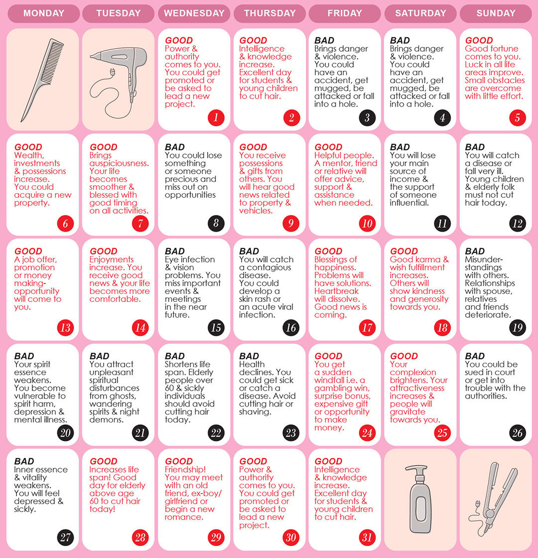 Good &amp;amp; Bad Days To Cut Hair For October 2025 - Wofs throughout Lunar Calendar For Haircut November 2025