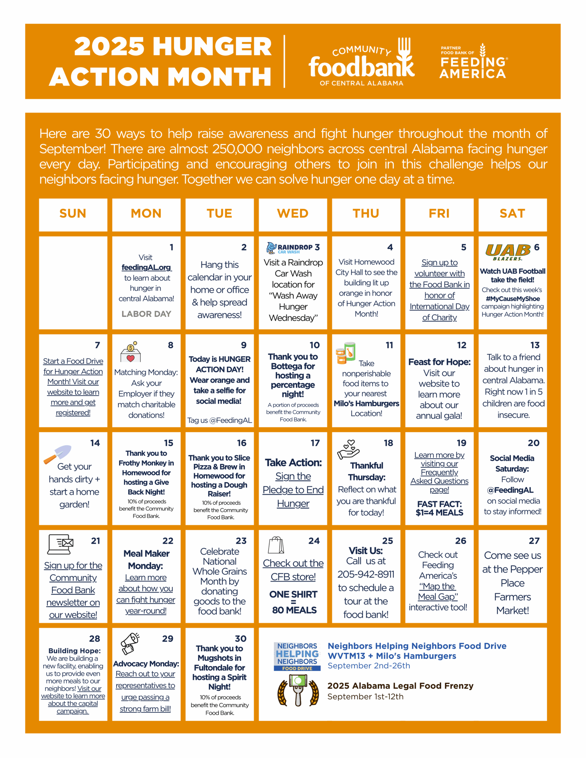 Hunger Action Month – Community Food Bank Of Central Alabama intended for Food Bank Calendar November 2025