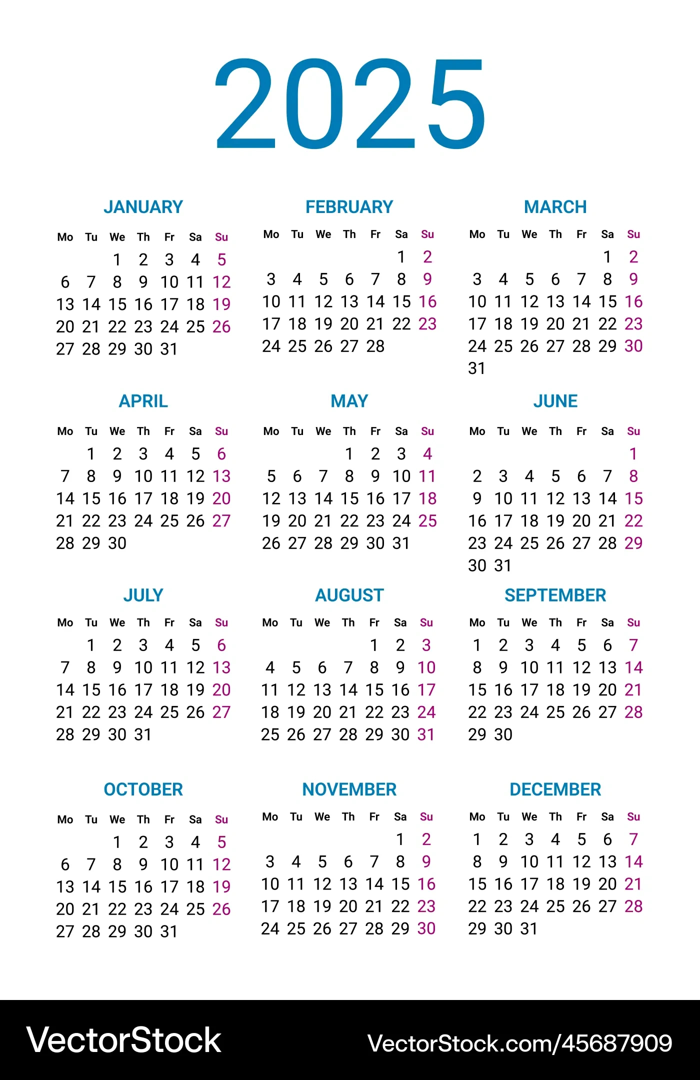 Kalender 2025 Jahre Design Vorlage Woche Beginnt Vektorbild for Google Calendar Week of 24 November 2025