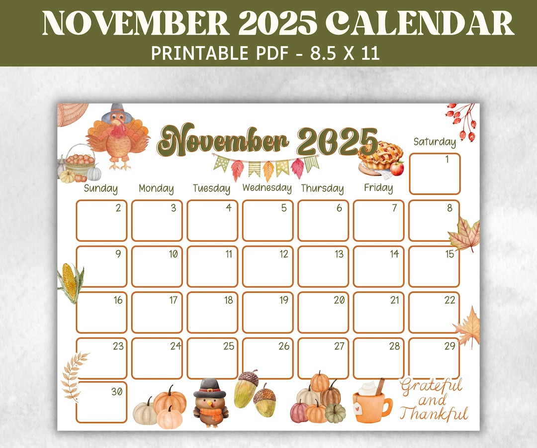 Kids November 2025 Calendar, Printable 2025 Calendar, Homeschool in Fun November Calendar Printable 2025