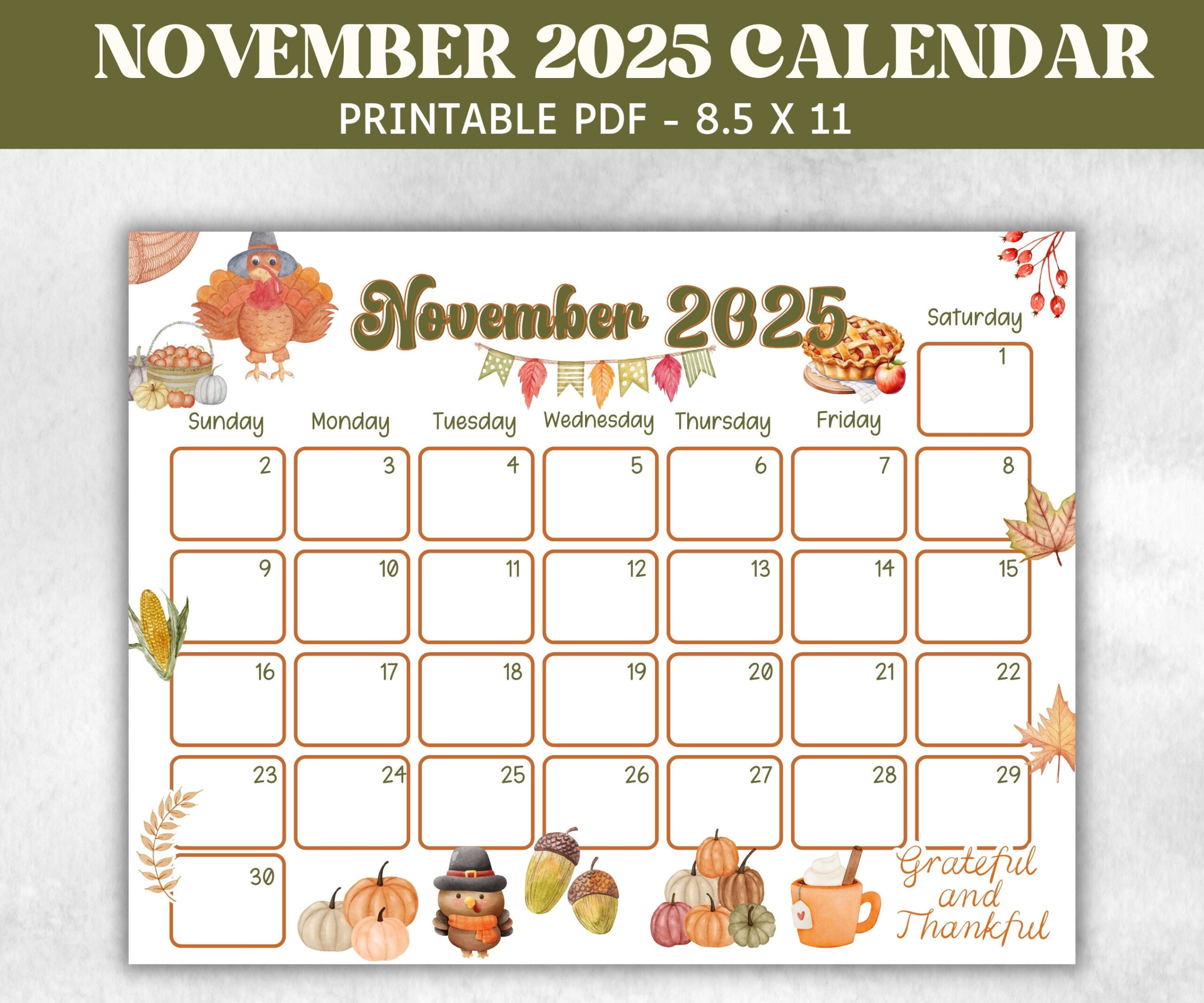Kids November 2025 Calendar, Printable 2025 Calendar, Homeschool regarding November 2025 Calendar Thanksgiving Theme