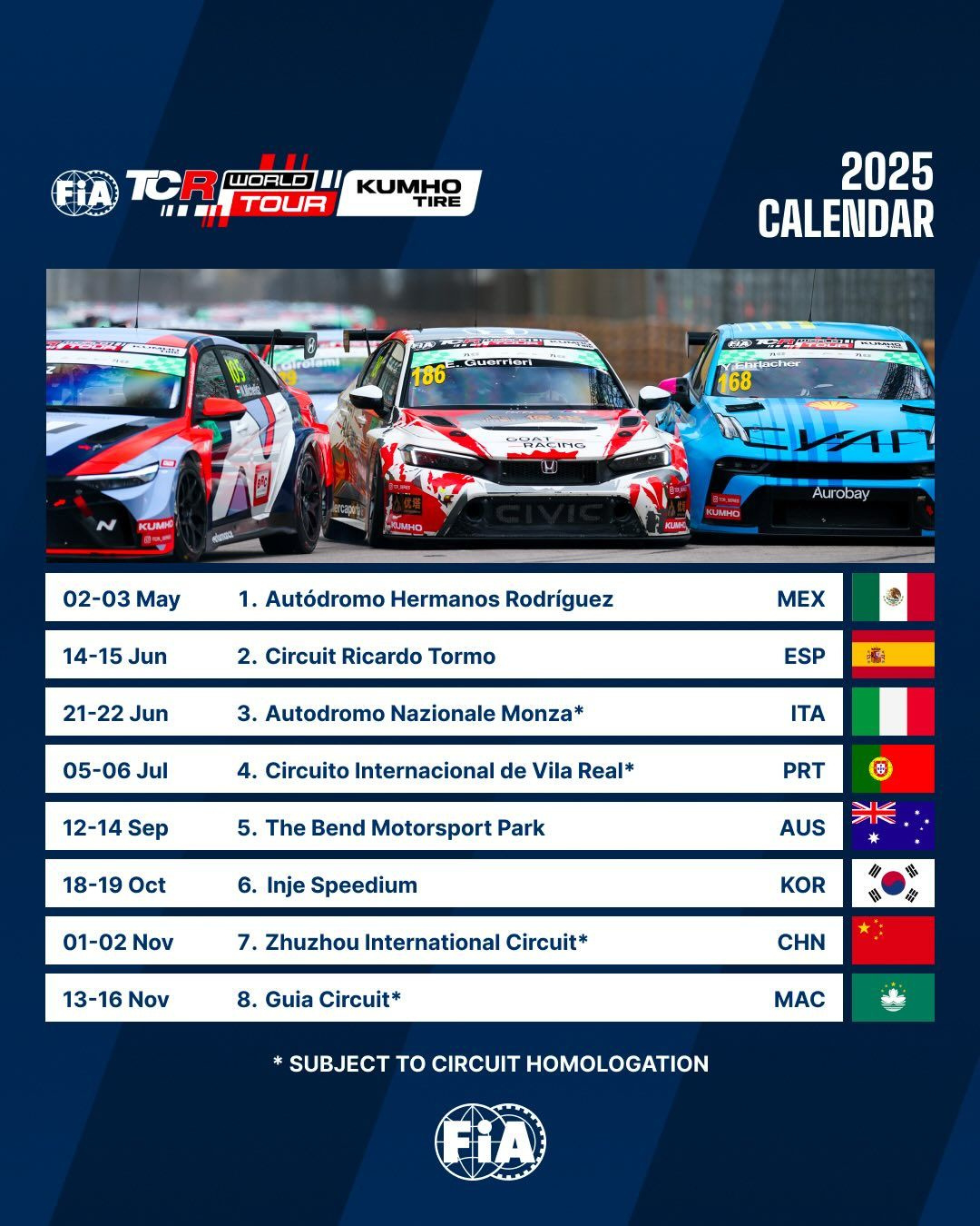 Kumho Fia Tcr World Tour Announces Dynamic 2025 Race Calendar throughout Racing Calendar November 2025