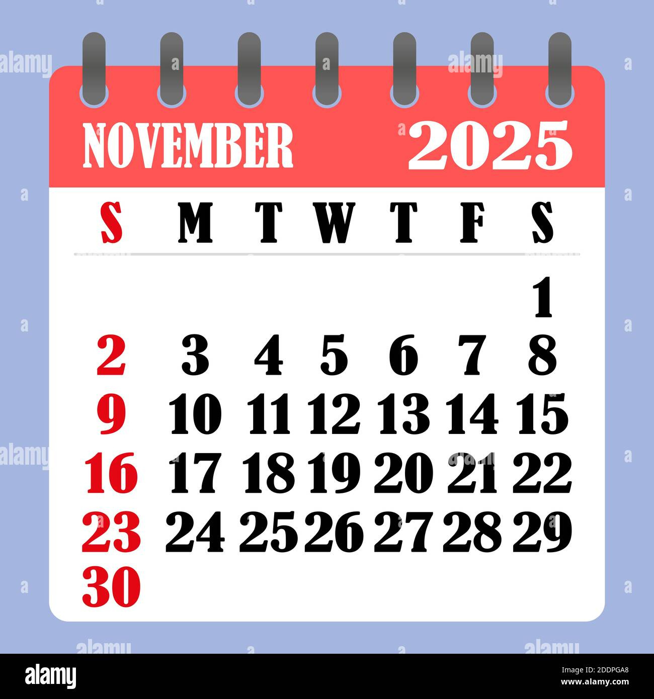 Letter Calendar For November 2025. The Week Begins On Sunday. Time in November 2025 Calendar Day