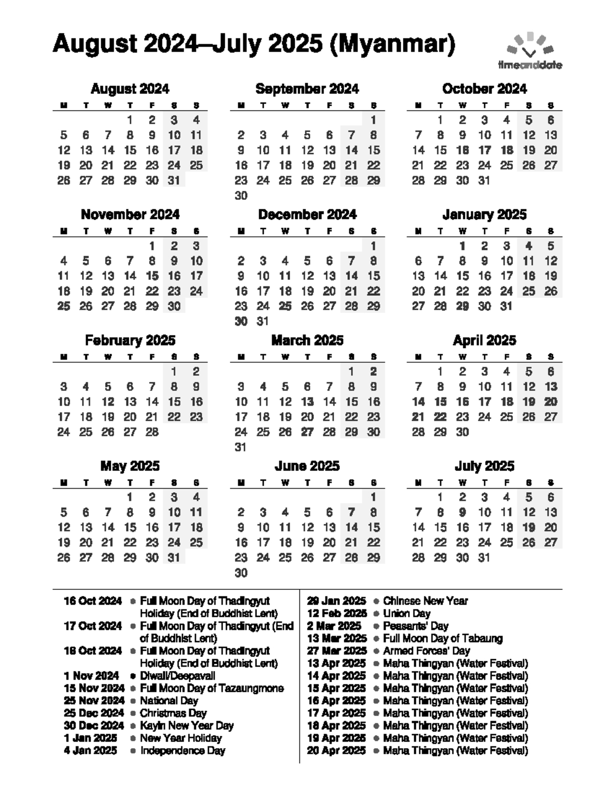 Myanmar Calendar Events And Holidays: Aug 2024 - Jul 2025 - Studocu with regard to Myanmar Calendar 2025 November