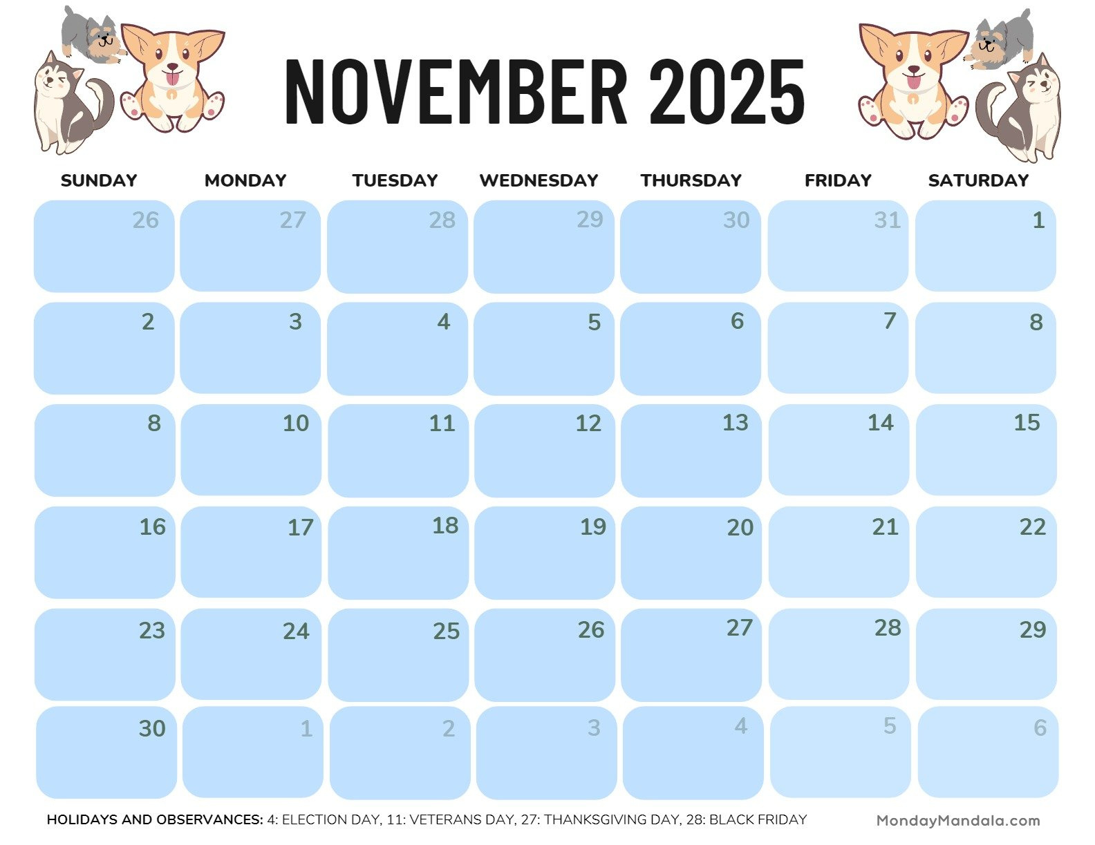 November 2025 Calendar (52 Free Pdf Printables) with General Blue Calendar November 2025
