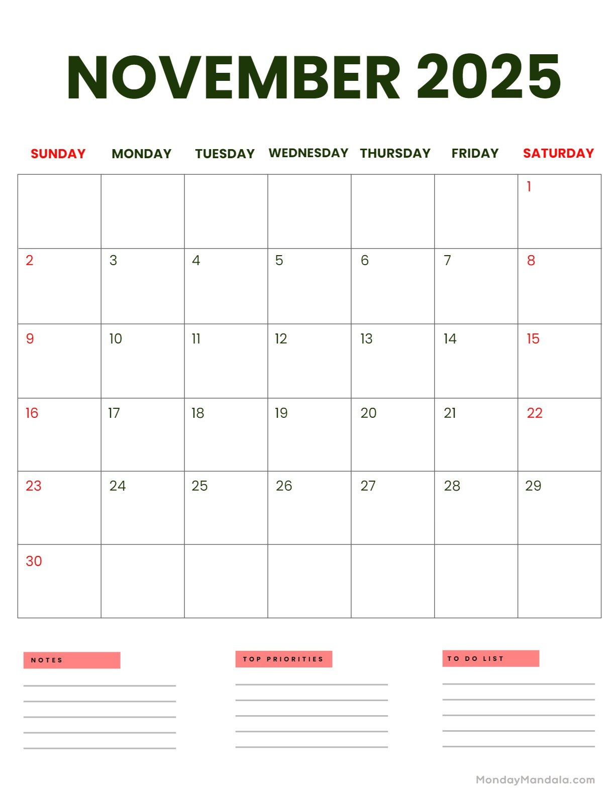 November 2025 Calendar (52 Free Pdf Printables) with regard to General Blue Calendar November 2025
