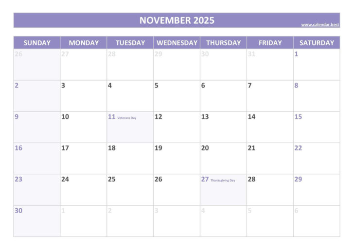 November 2025 Calendar with Holidays