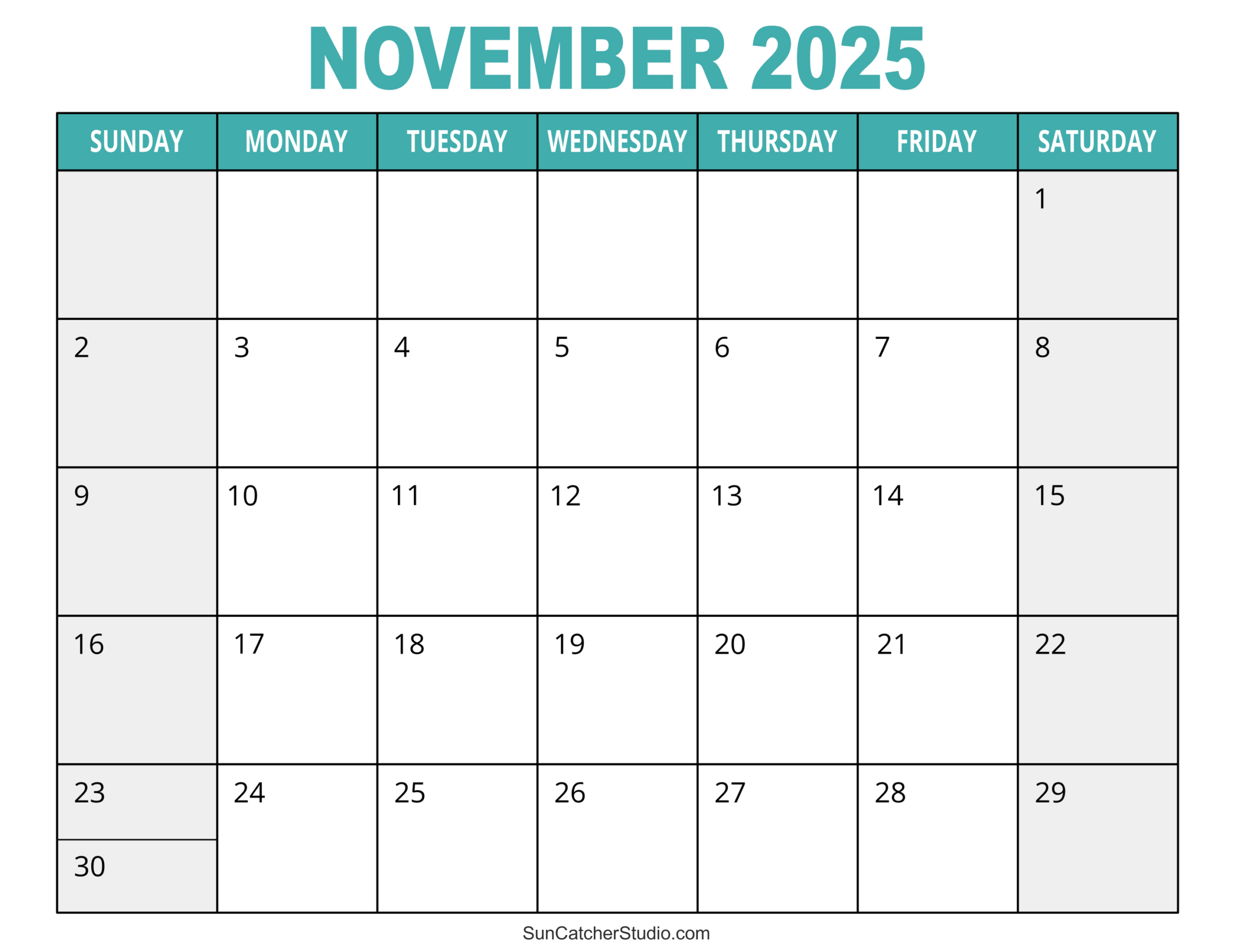 November 2025 Calendar (Free Printable) – Free Printables for November Daily Calendar 2025