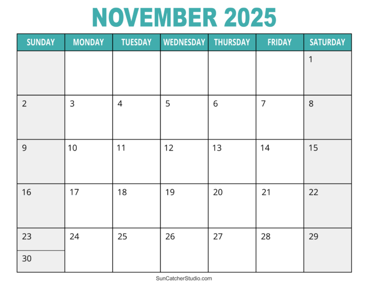 Free Printable Monthly Calendar November 2025