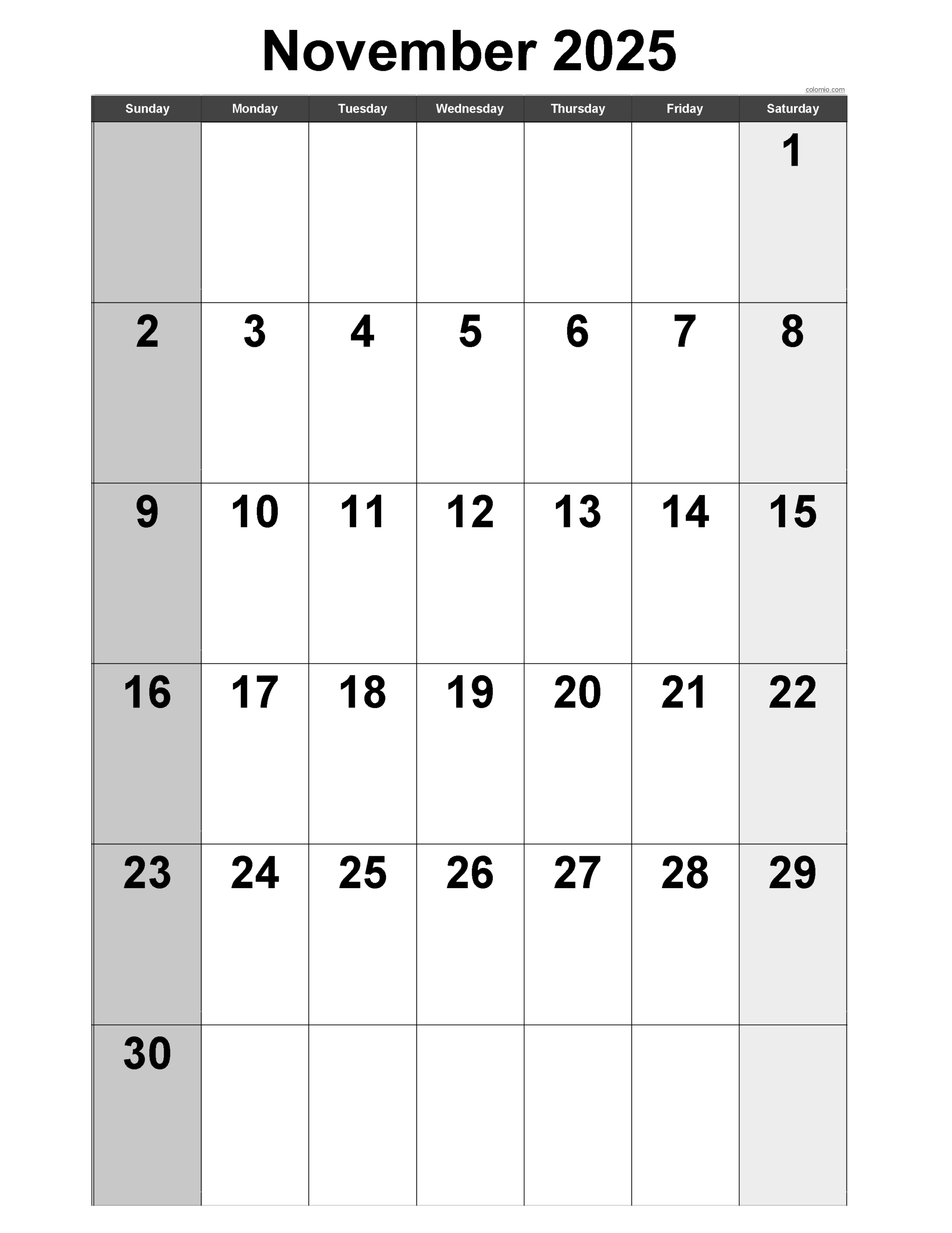 November 2025 Calendar | Free Printable Pdf, Xls And Png intended for November 2025 Calendar Vertical Printable