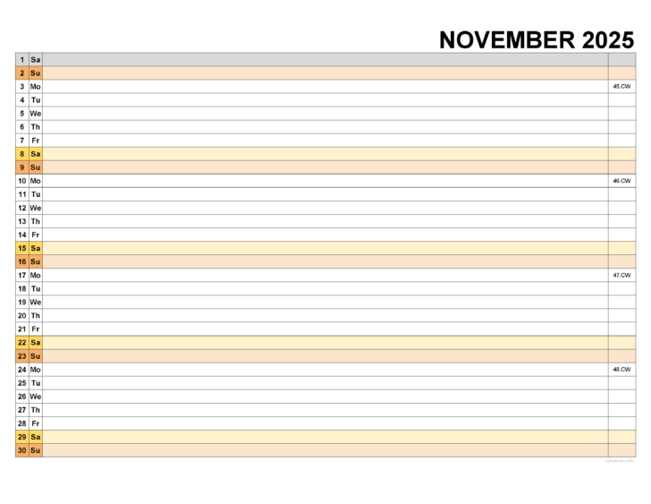 Printable November Calendar with Lines 2025