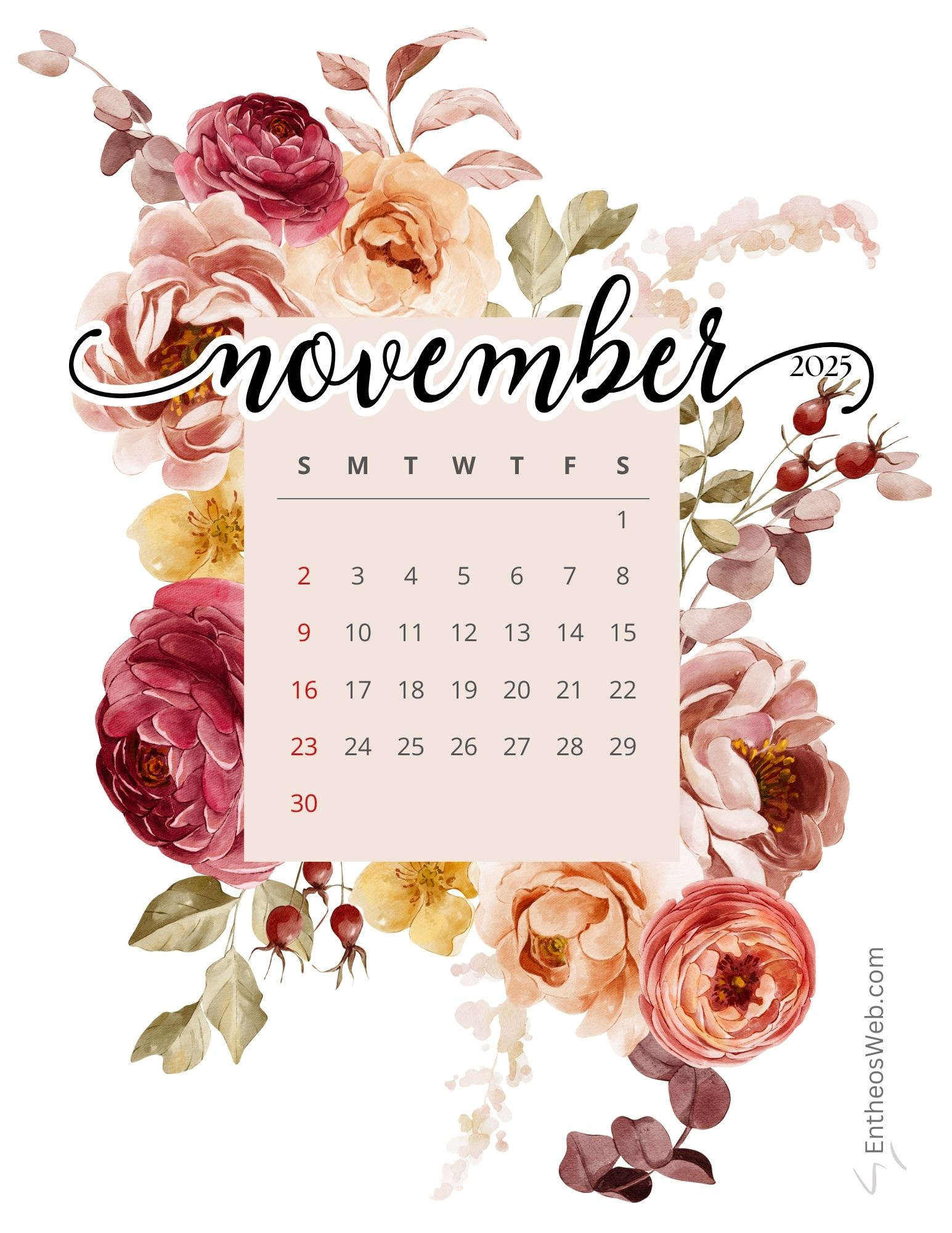 November 2025 Calendar Free Printables | Entheosweb regarding November 2025 Calendar Phone Wallpaper