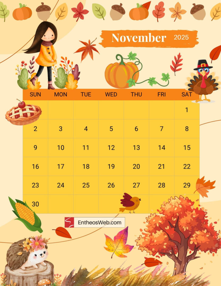 Thanksgiving 2025 November Calendar