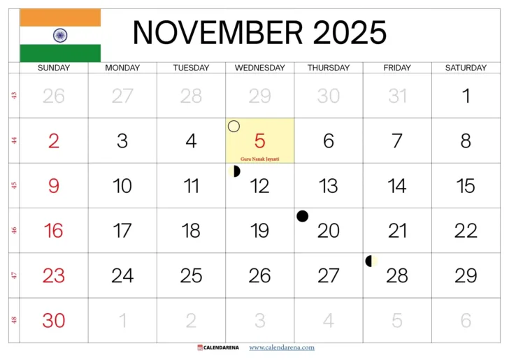 November 2025 Calendar with Festivals