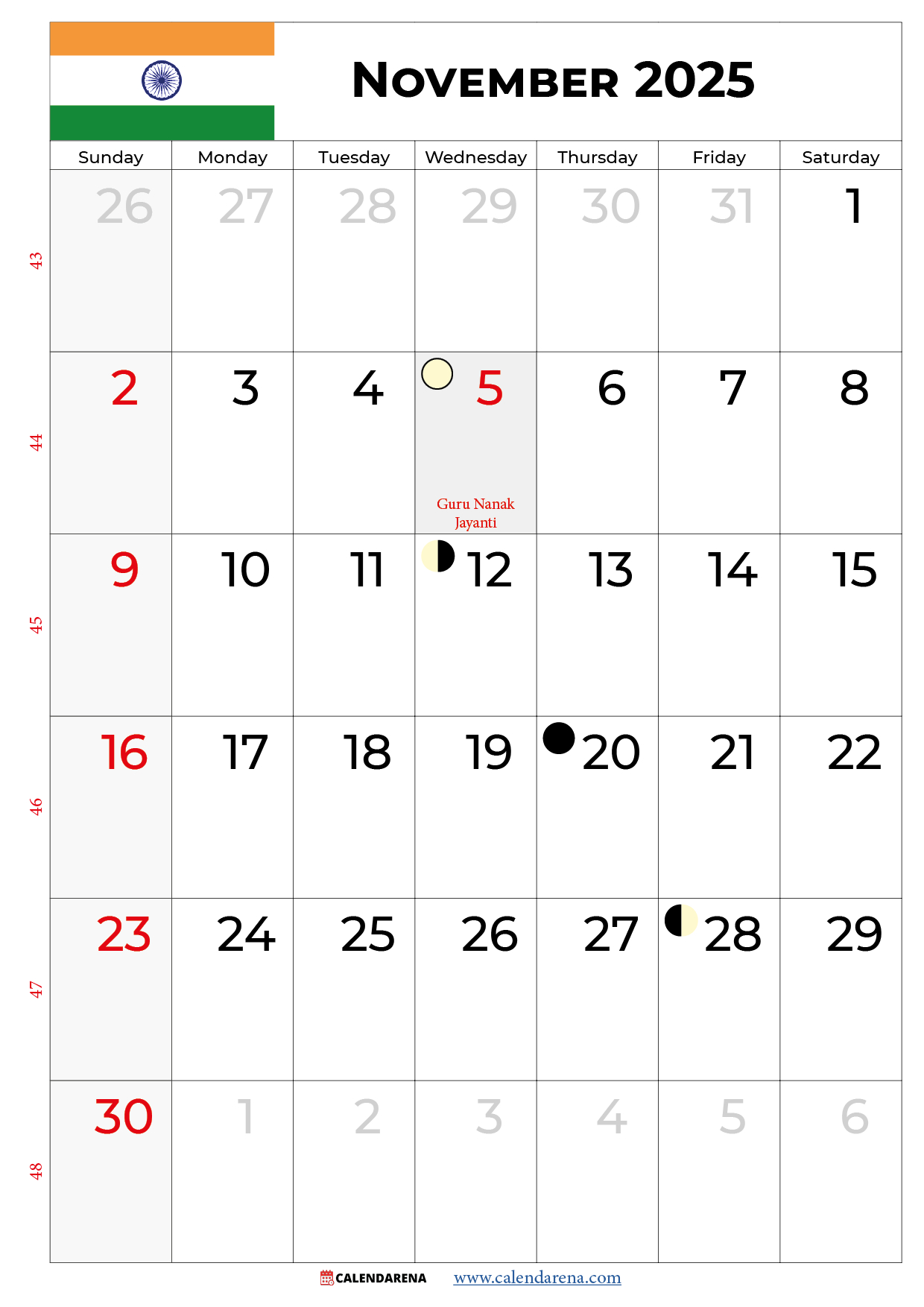 November 2025 Calendar India Download Best Free with November 2025 Hindu Calendar