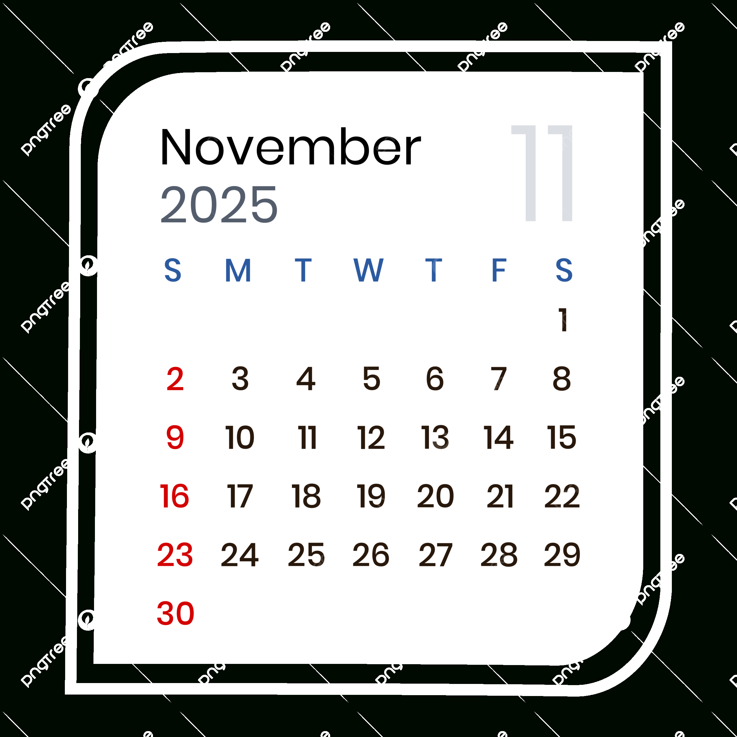 November 2025 Calendar Minimalist Vector, November 2025, November with regard to November 2025 Calendar Png