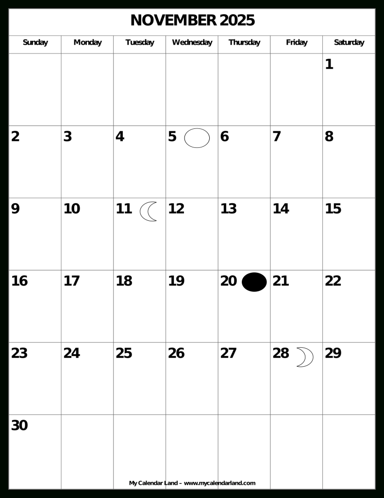 November 2025 Calendar – My Calendar Land within How Many Days In November 2025 Calendar
