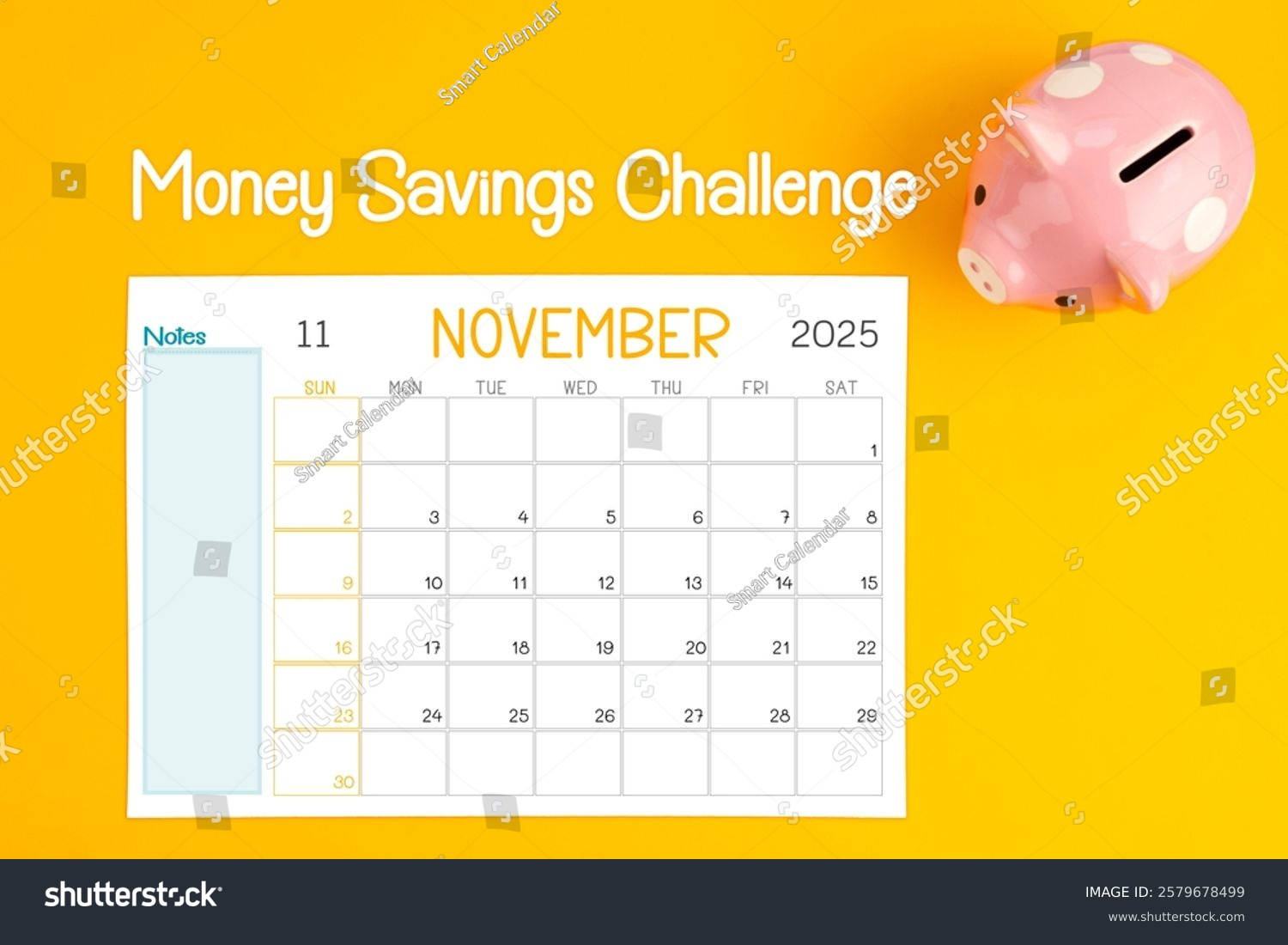 November 2025 Calendar Pink Piggy Bank Stock Photo 2579678499 pertaining to November 2025 Bank Calendar