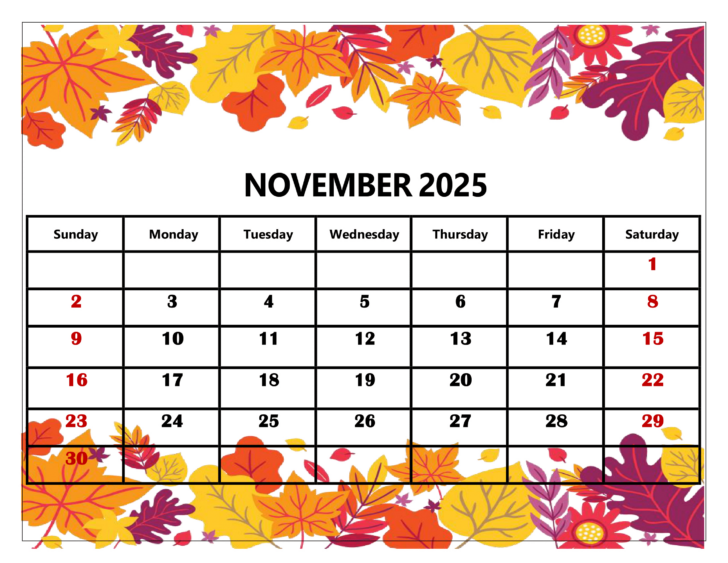 Printable November 2025 Calendar with Holidays