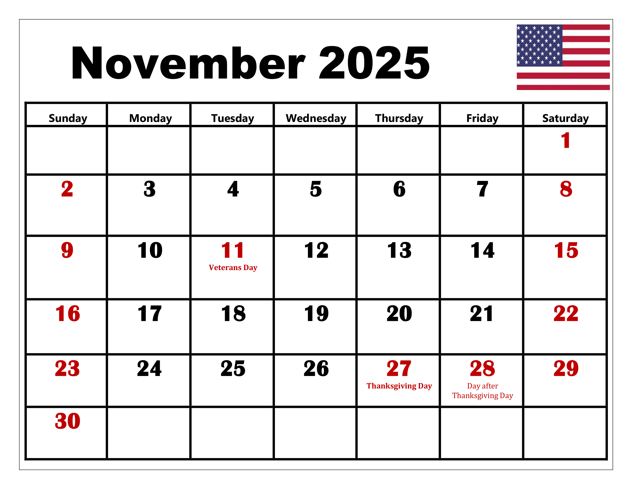November 2025 Calendar Printable Pdf Template With Holidays regarding Holiday Calendar For November 2025