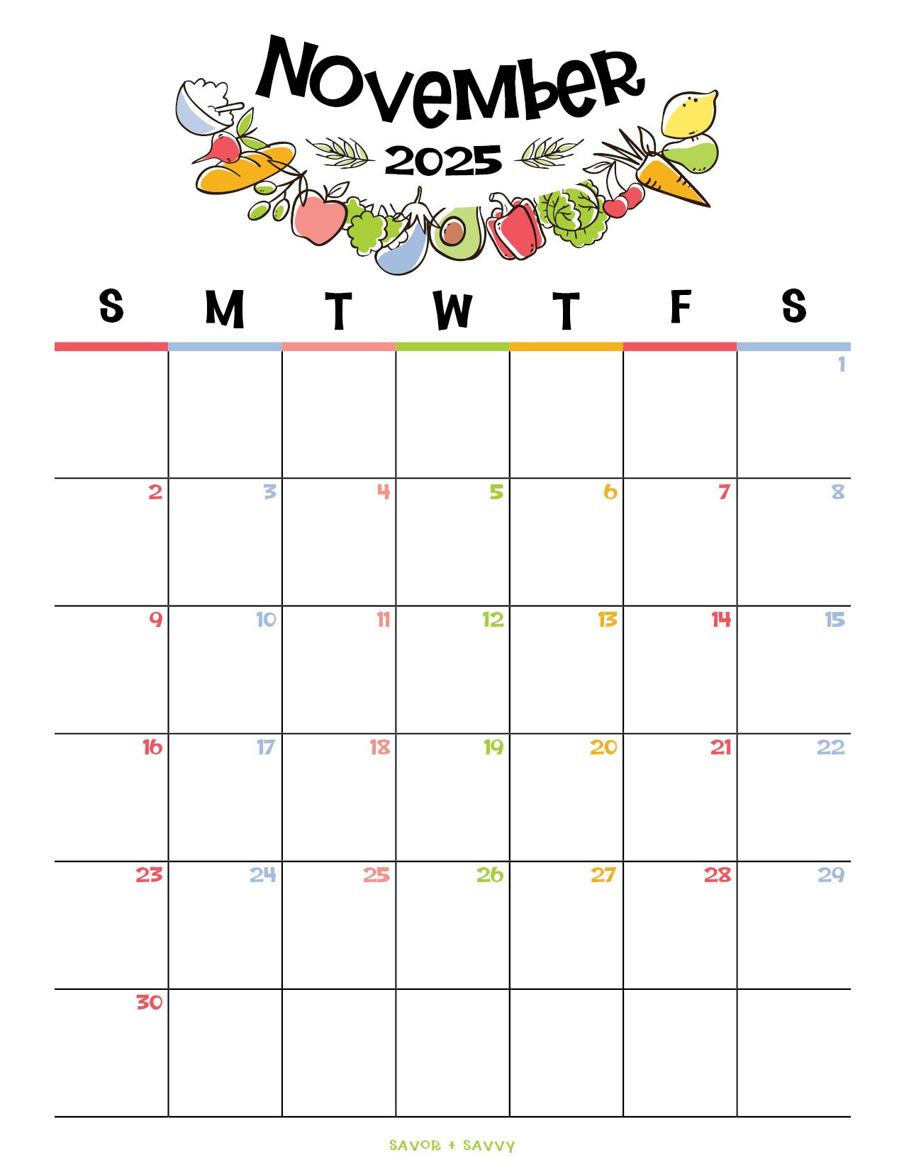 November 2025 Calendar Templates – 14 Free Printables - Savor + Savvy inside November Fun Calendar 2025