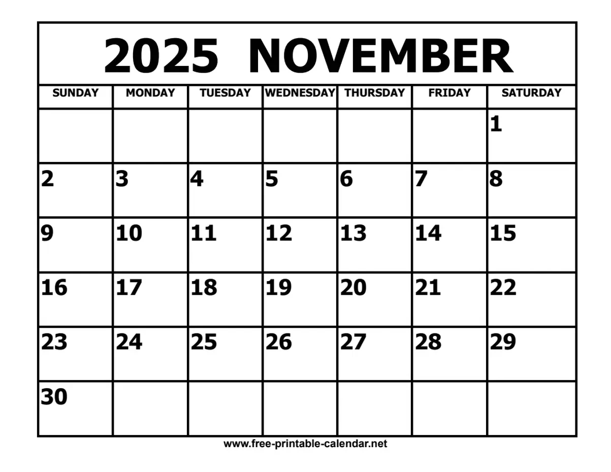 November 2025 Calendar throughout Wiki Calendar November 2025 Printable Free