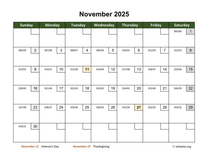 How Much Days in November 2025 Calendar