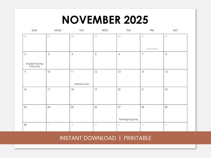 November Holiday 2025 Calendar