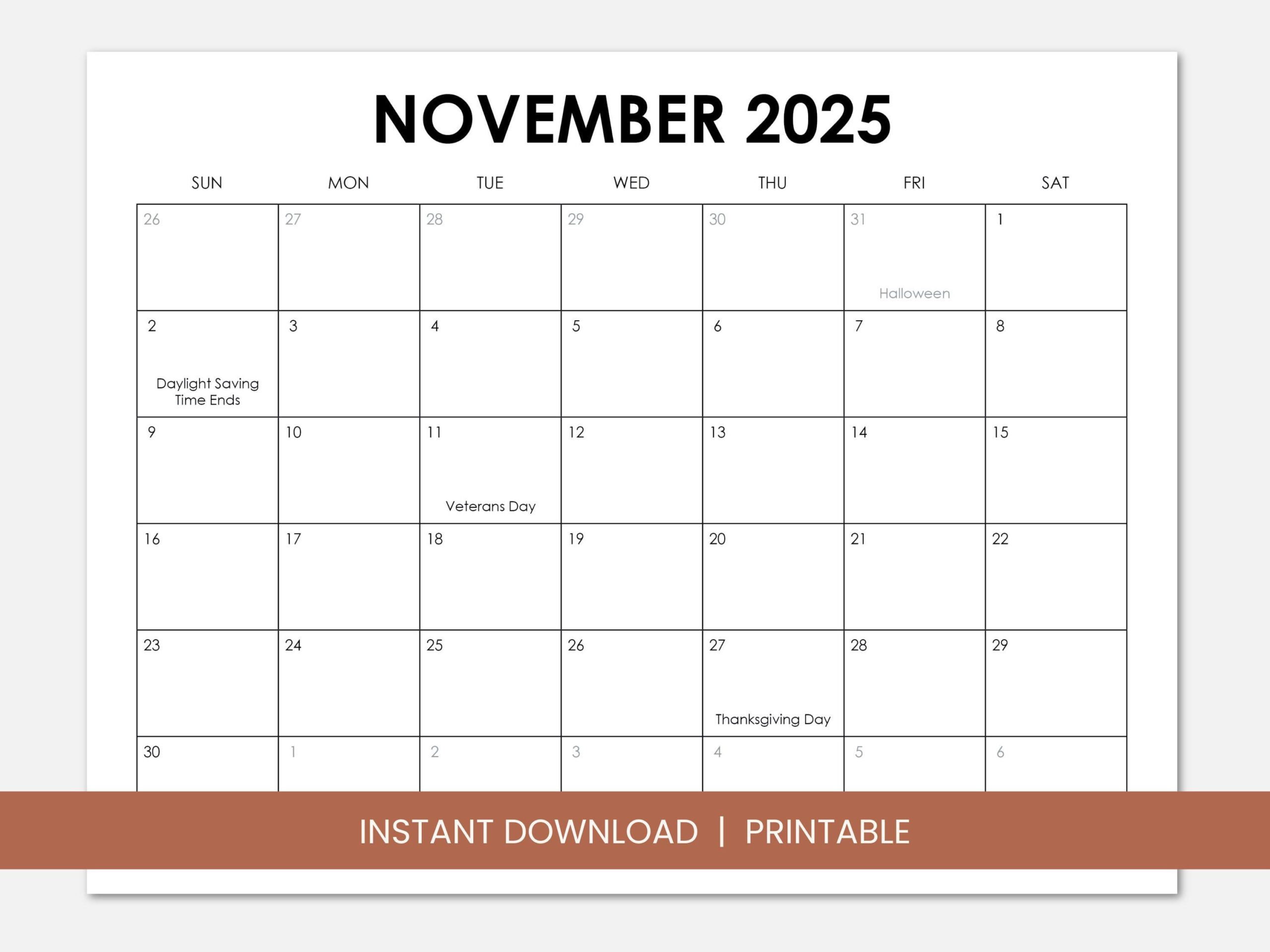 November 2025 Calendar With Holidays, Printable Dated November within Calendar 2025 November Holidays