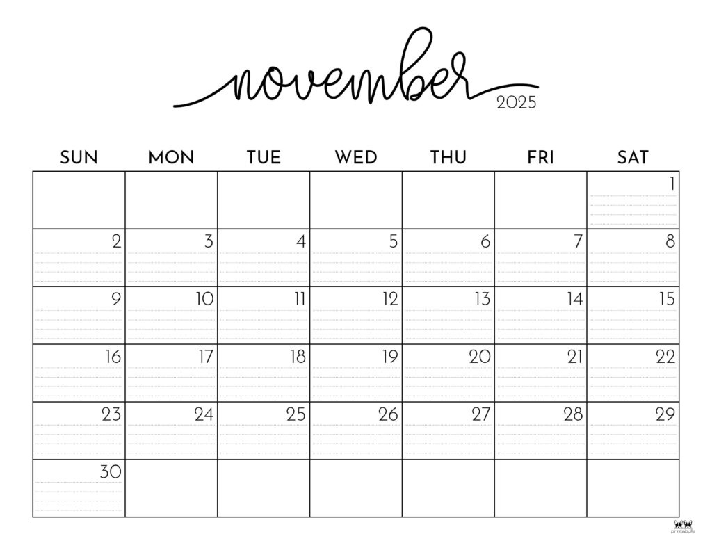 November 2025 Calendars - 107 Free Printables | Printabulls pertaining to November 2025 Calendar Printable 8X11