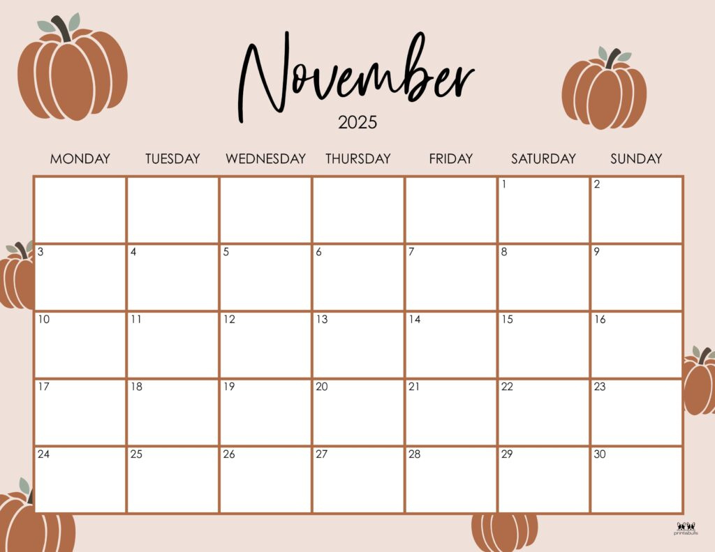 November 2025 Calendars - 107 Free Printables | Printabulls with November 2025 Calendar Homemade
