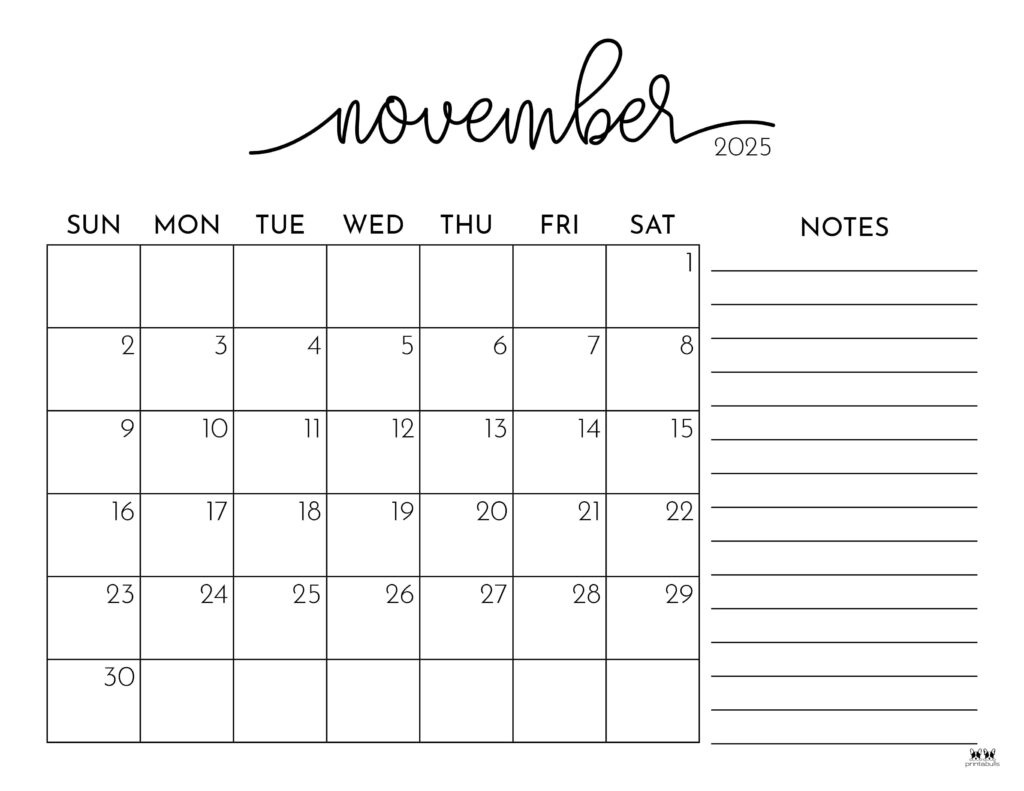 November 2025 Calendars - 107 Free Printables | Printabulls within Calendar Images November 2025