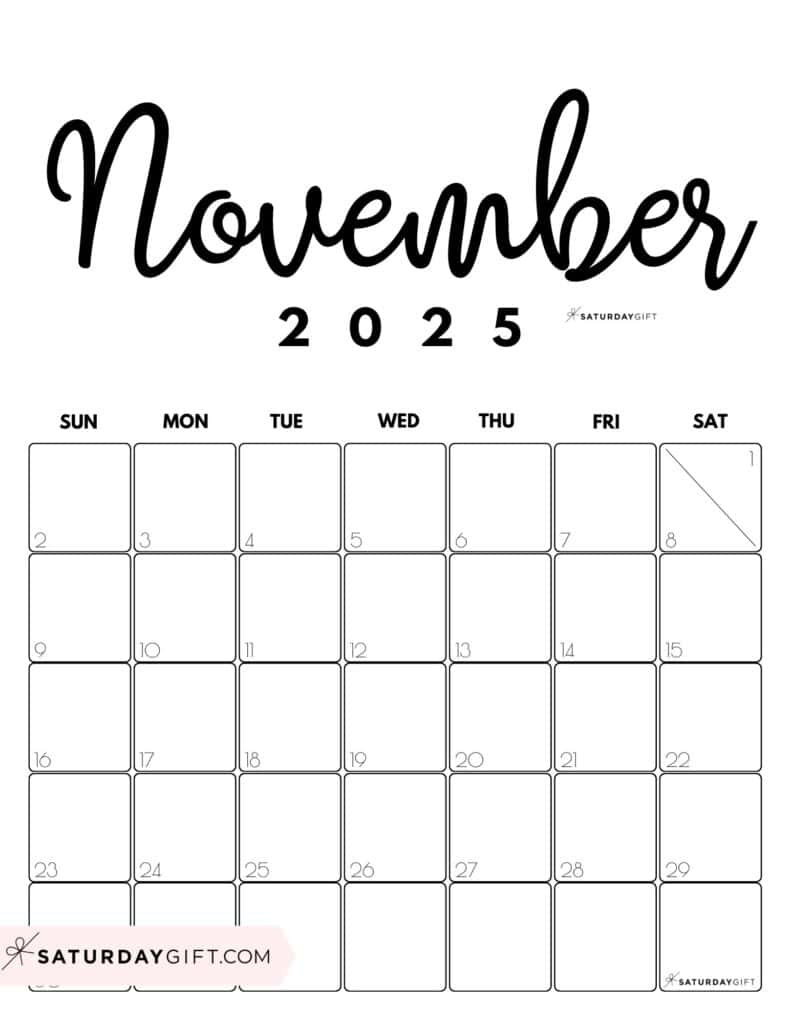 November 2025 Calendars - 23 Cute Free Printable Pdfs | Saturdaygift in Vertical Calendar November 2025