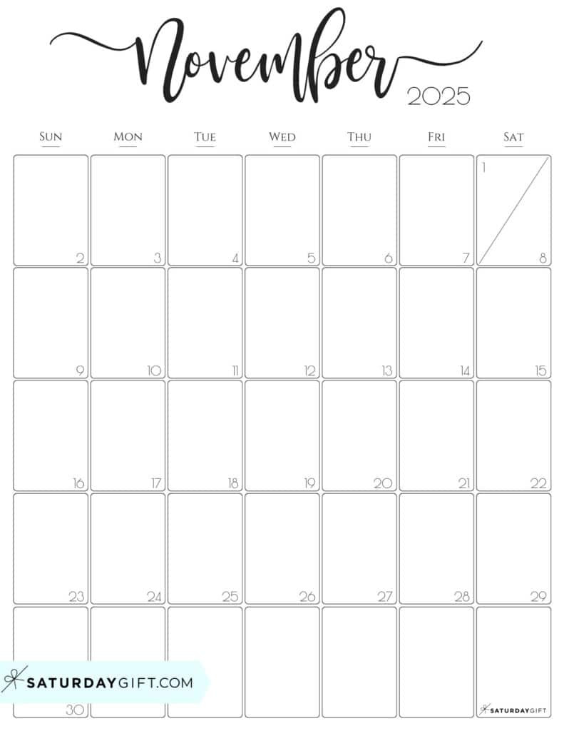 November 2025 Calendars - 23 Cute Free Printable Pdfs | Saturdaygift regarding November 2025 Calendar Portrait