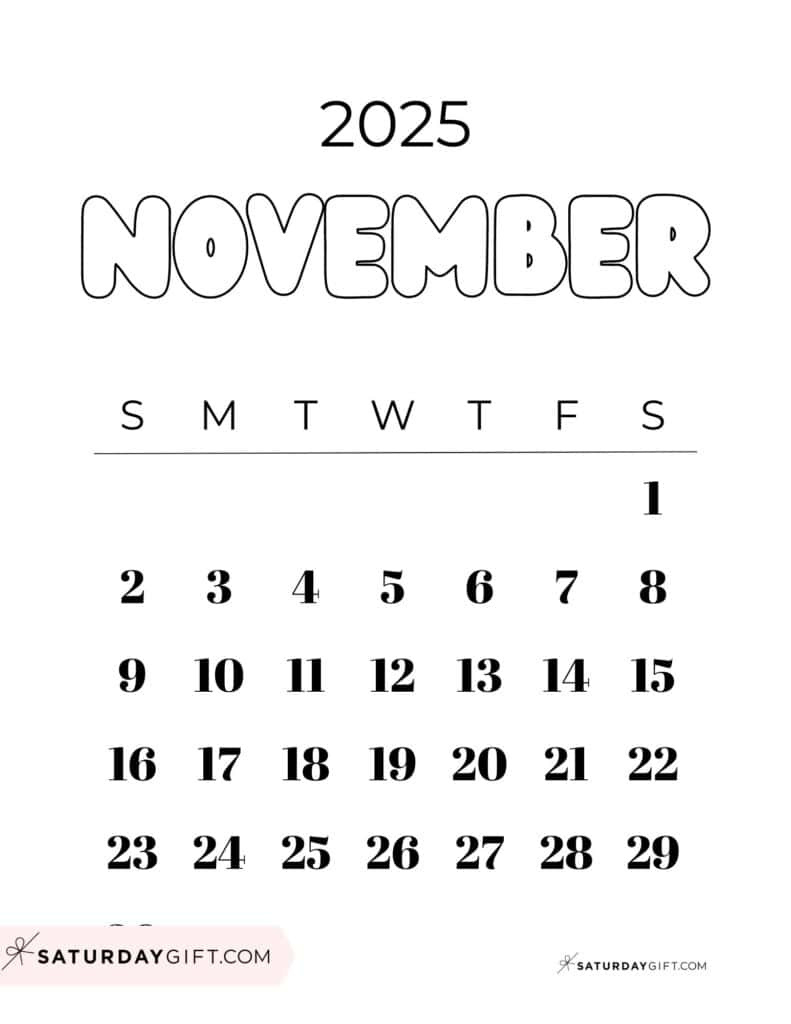 November 2025 Calendars - 23 Cute Free Printable Pdfs | Saturdaygift within November 23rd Calendar 2025