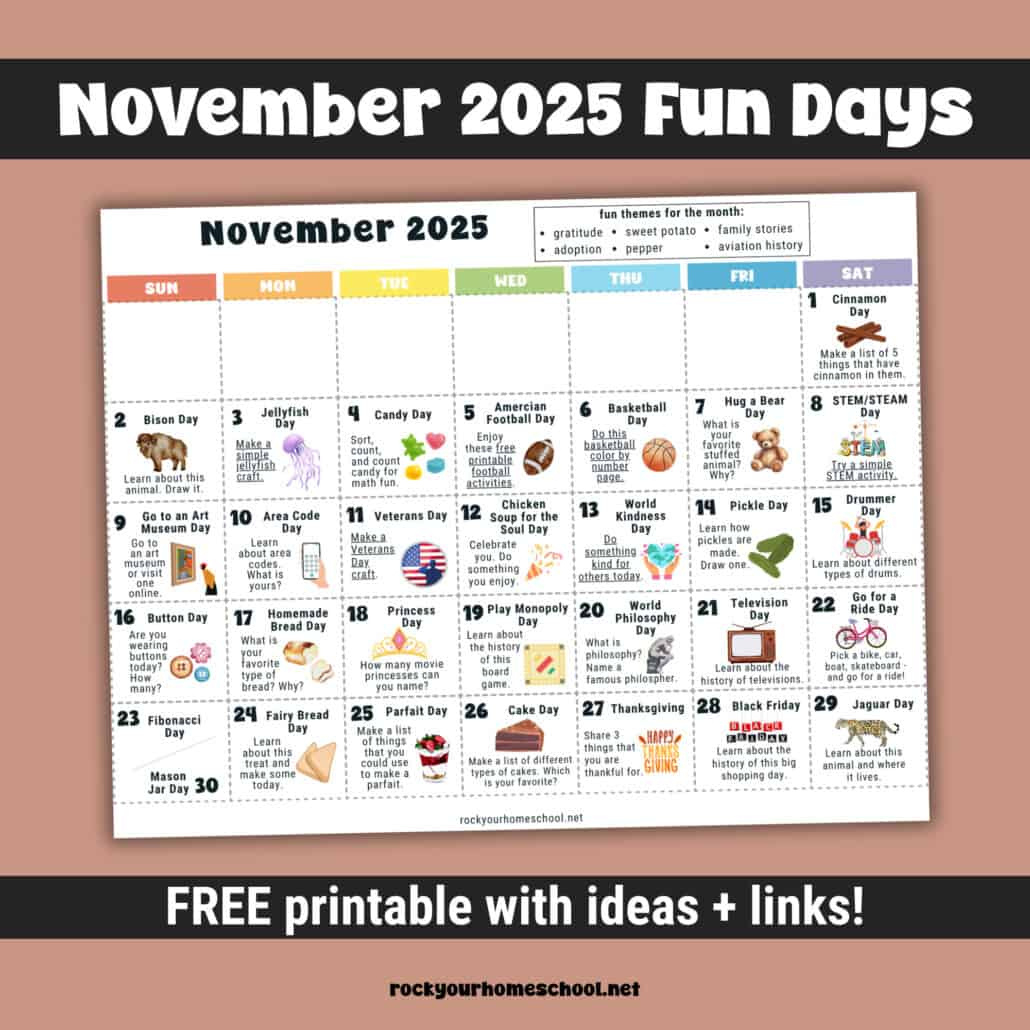 November 2025 Fun Days Calendar - Rock Your Homeschool within November 2025 Special Days Calendar