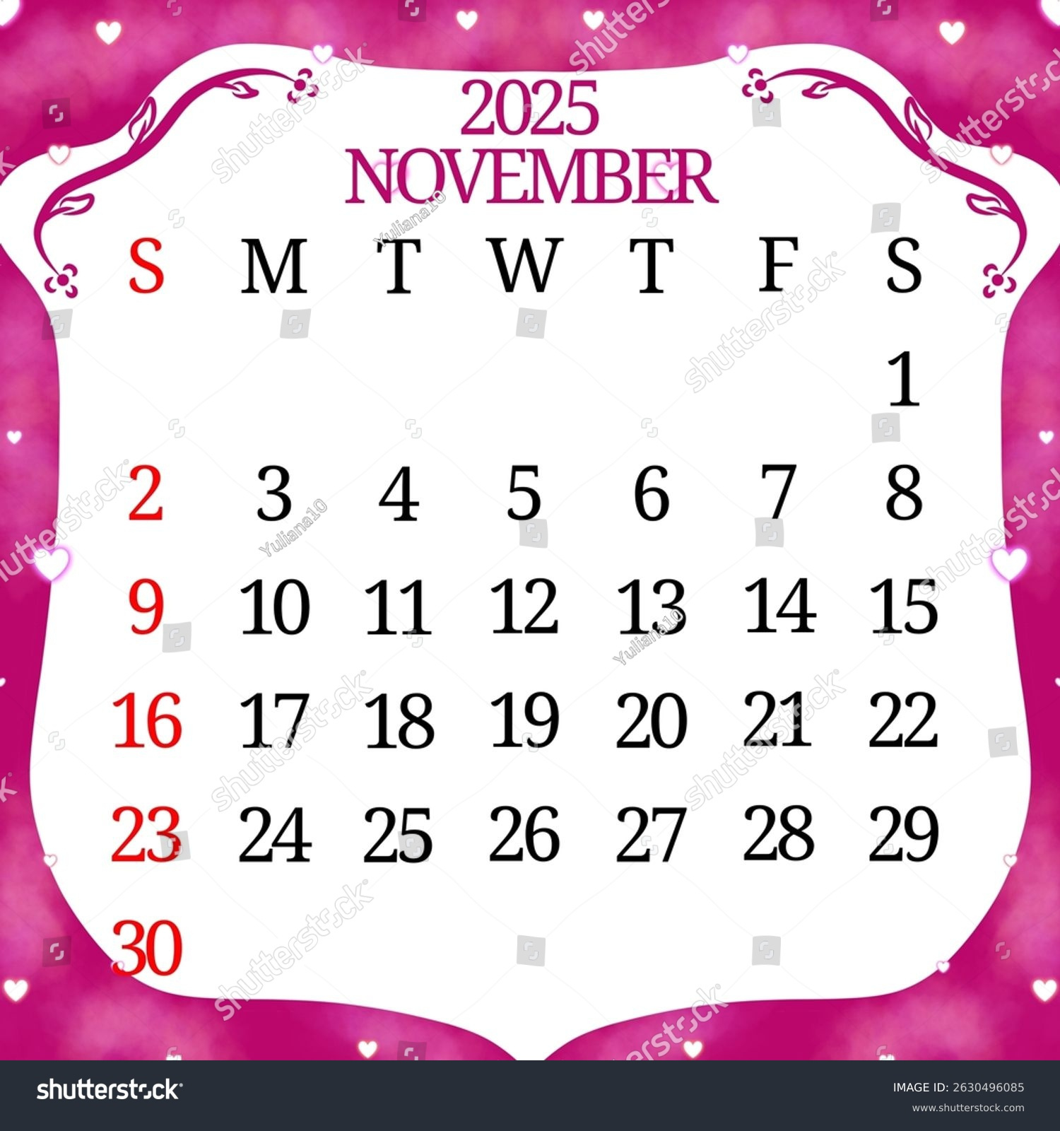 November 2025 Kalender Mit Ästhetisch Weißer: Stockillustration throughout November 2025 Calendar Clipart