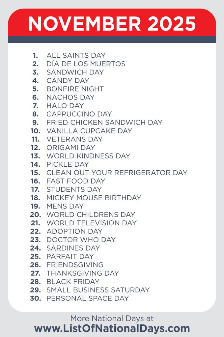 Holiday Calendar 2025 November