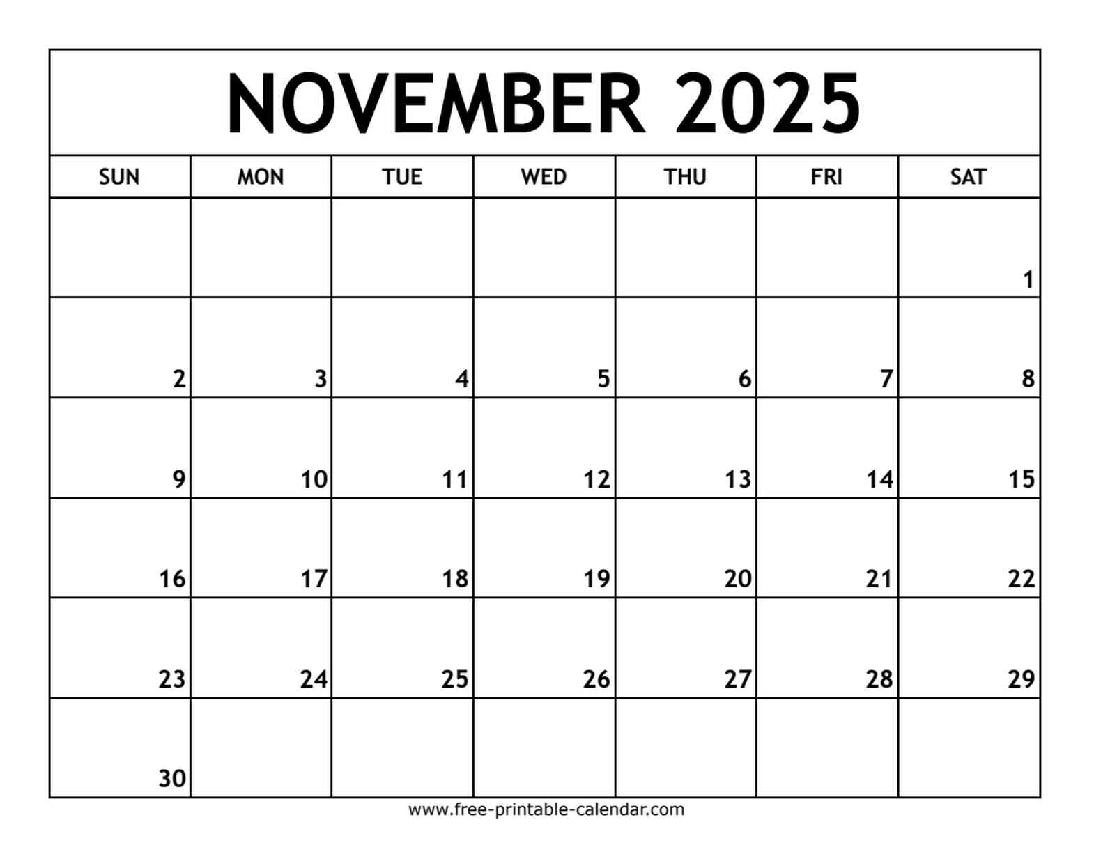 November 2025 Printable Calendar - Free Download for November 2025N Calendar