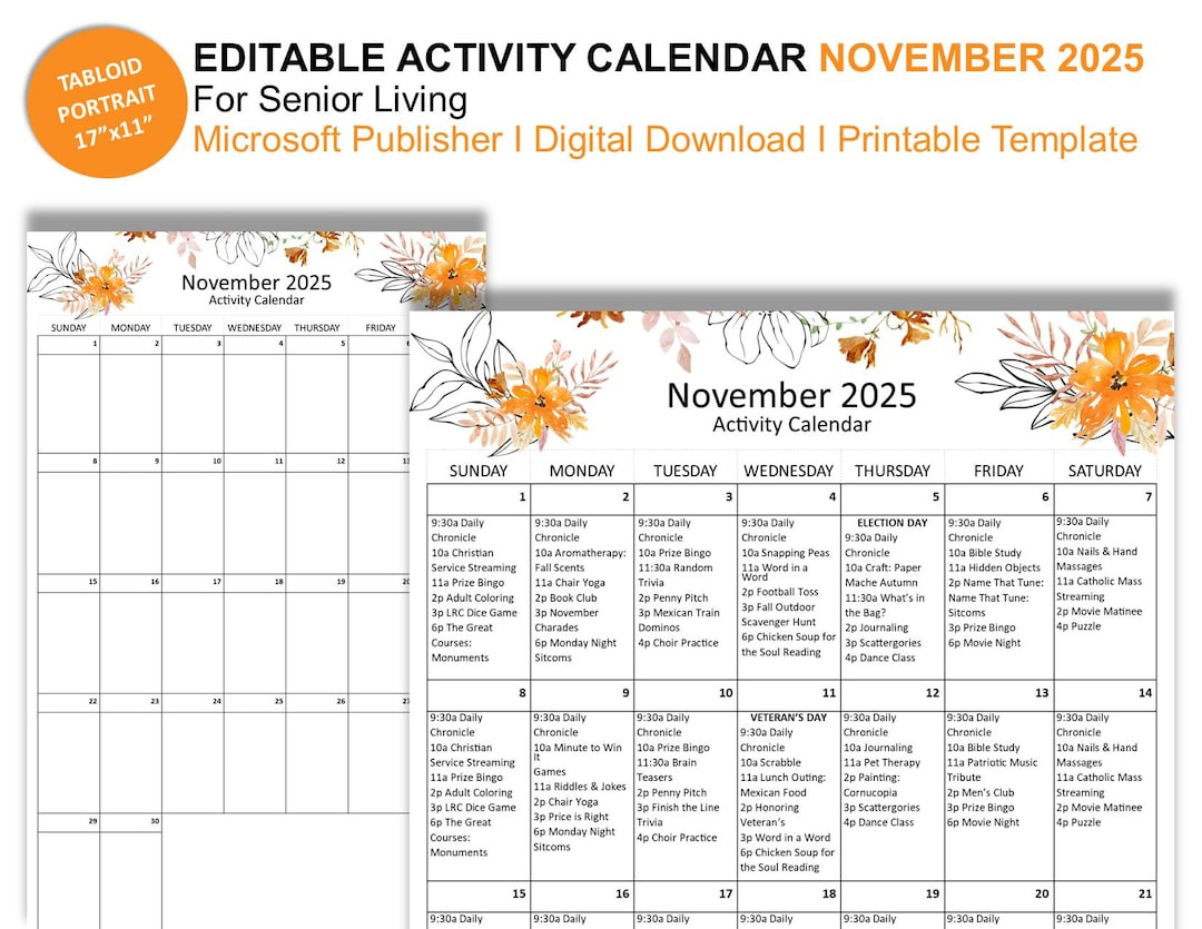 November 2025 Senior Living Activity Calendar (17&amp;quot; X 11 pertaining to November 2025 Activity Calendar