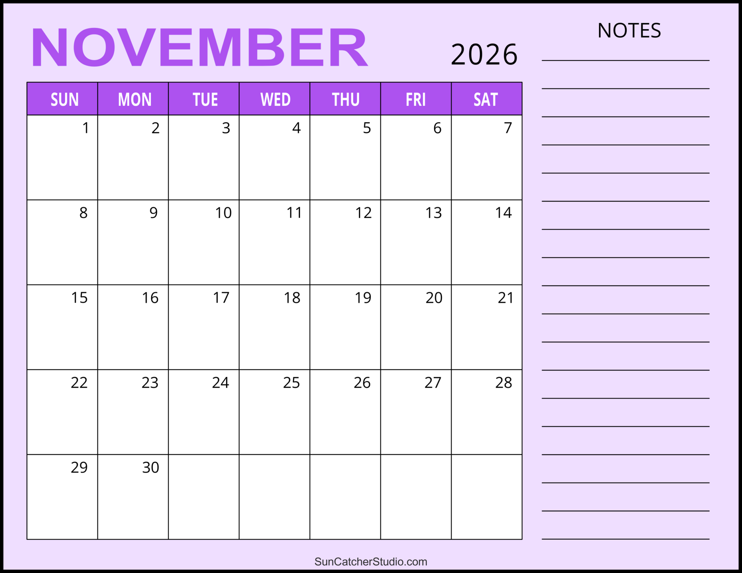November 2026 Calendar (Free Printable) – Free Printables in Printable 3 Month Calendar November December January 2026-2026