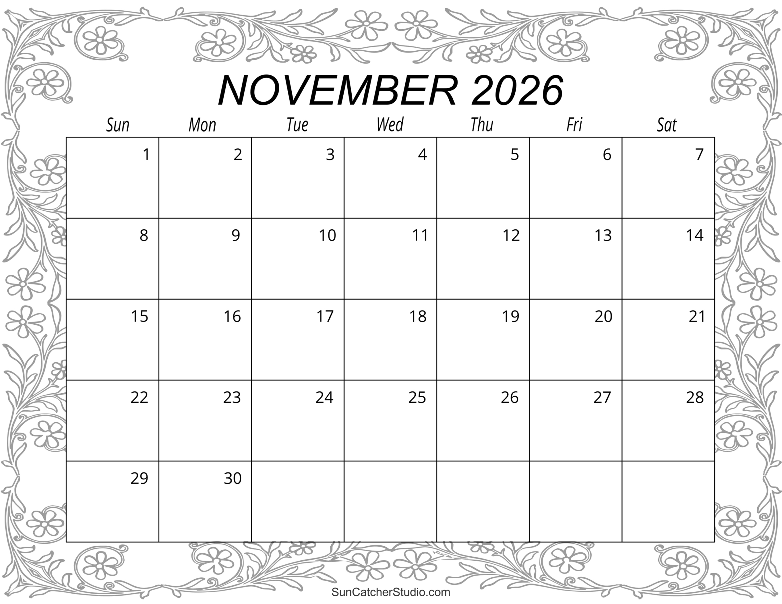November 2026 Calendar (Free Printable) – Free Printables inside Printable 3 Month Calendar November December January 2026-2026