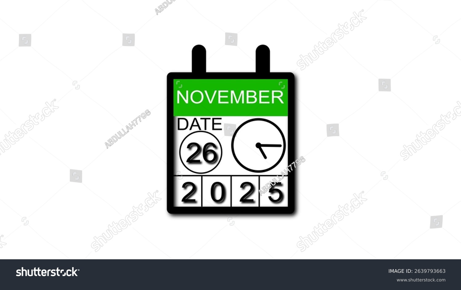 November 26 Date 2025 Illustration 4K Stock Illustration regarding November 26th 2025 Calendar