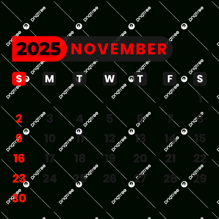 November Calendar 2025 Png