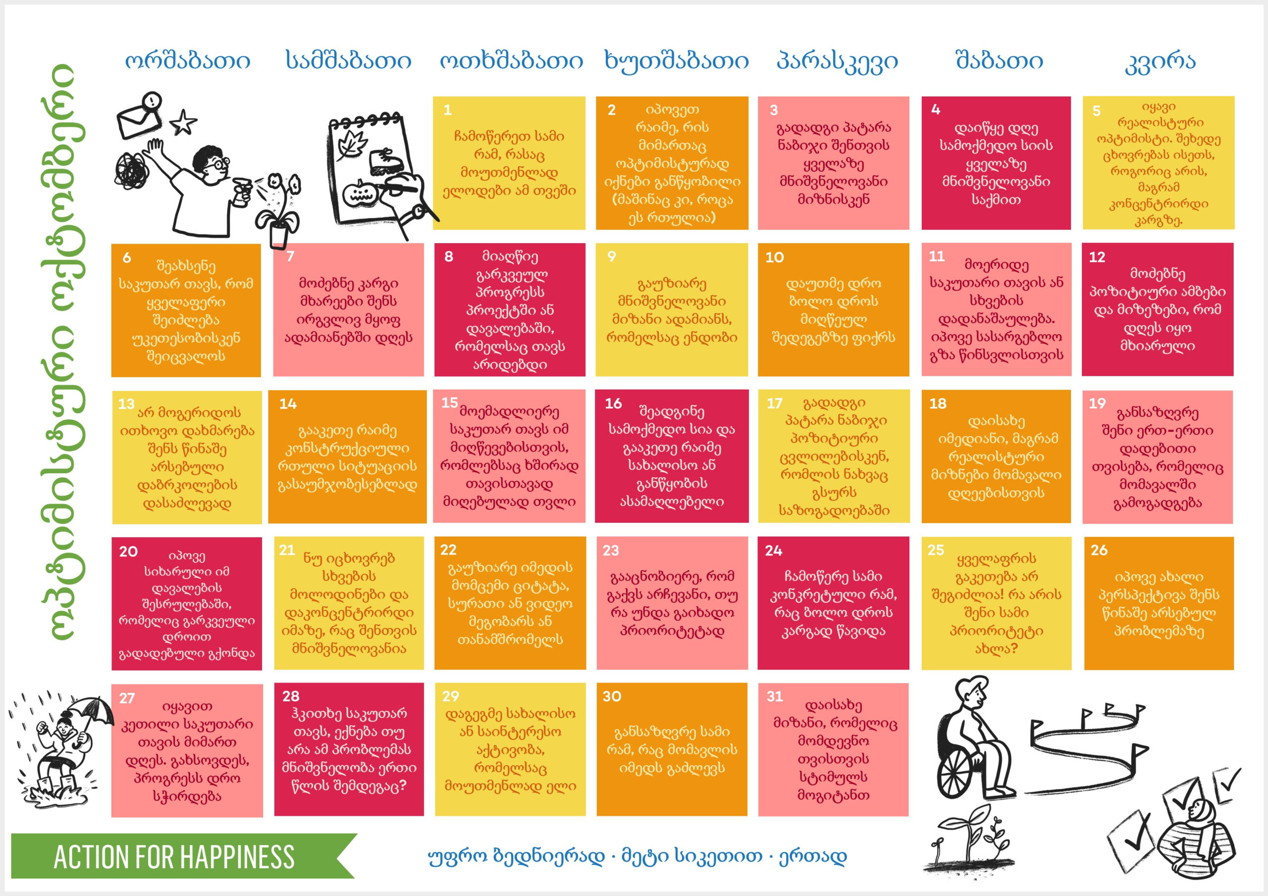 Optimistic October | Action For Happiness pertaining to Action For Happiness November 2025 Calendar