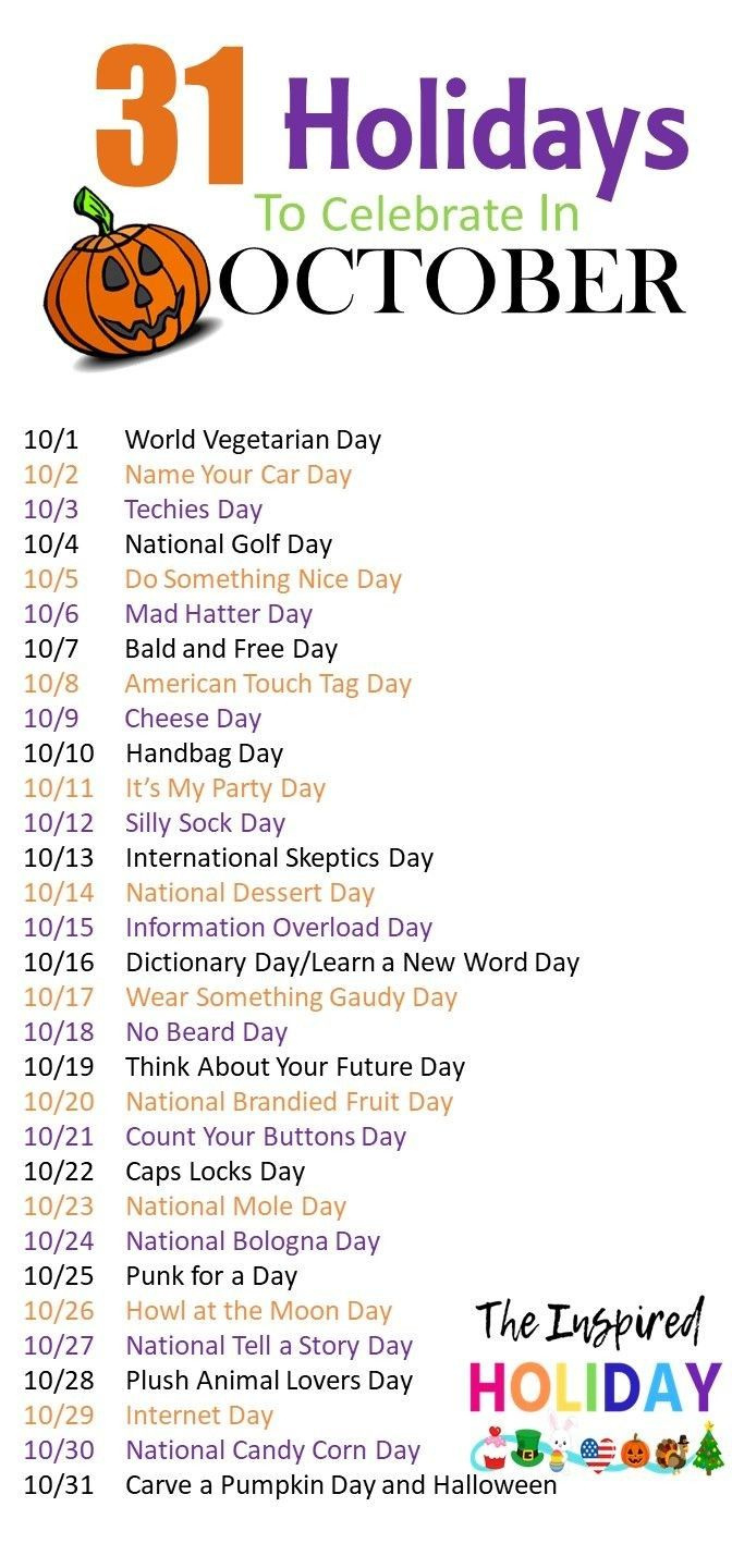 Pinstacy Kolar On Crafty | National Holiday Calendar, Silly with National Days For October and November 2025