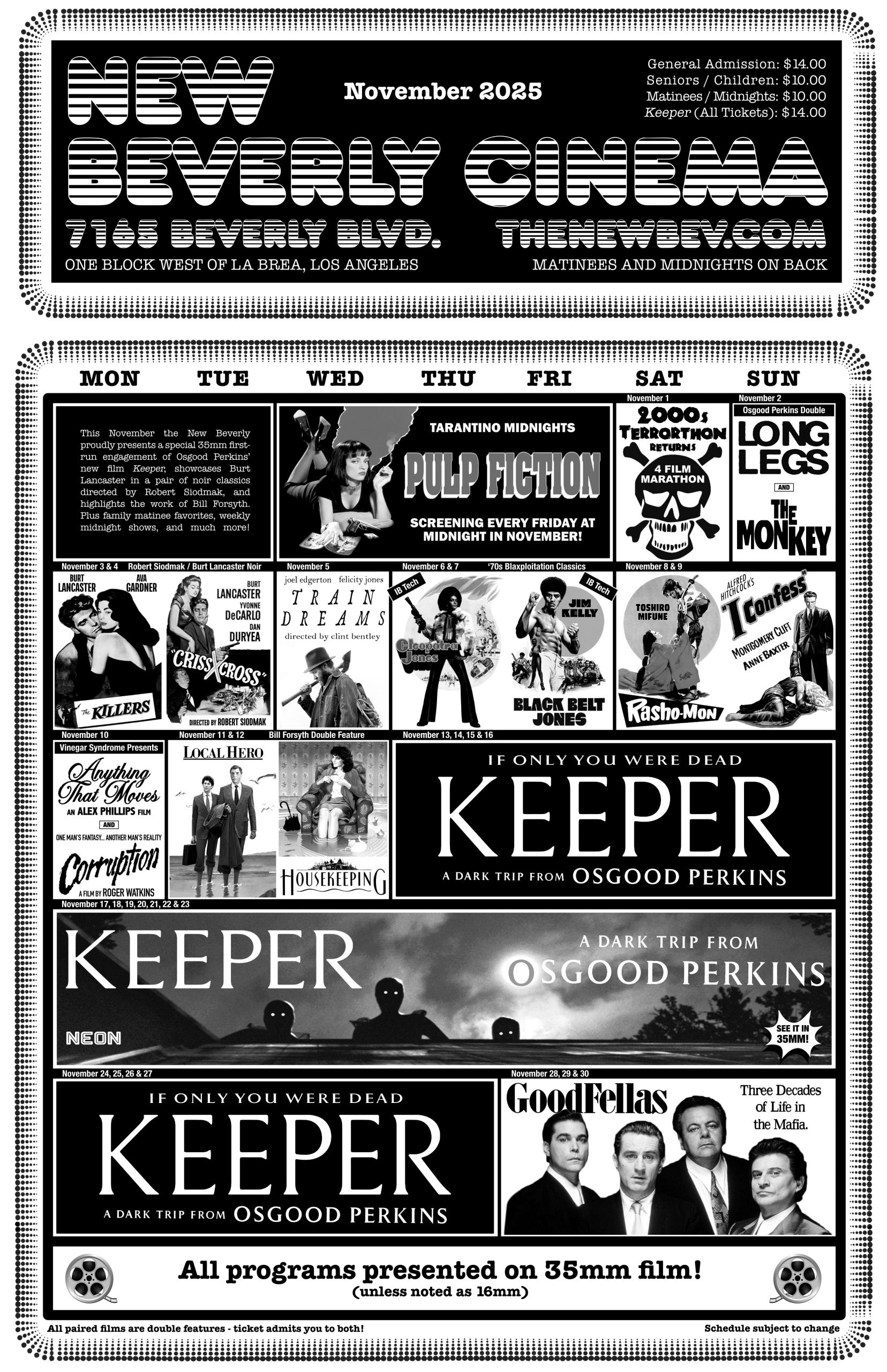 Print Calendars | New Beverly Cinema in November 2025 Movie Calendar
